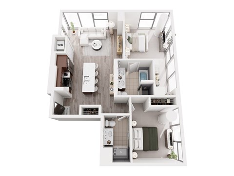 Floor plan for 2 beds, 2 baths, 1117 sqft